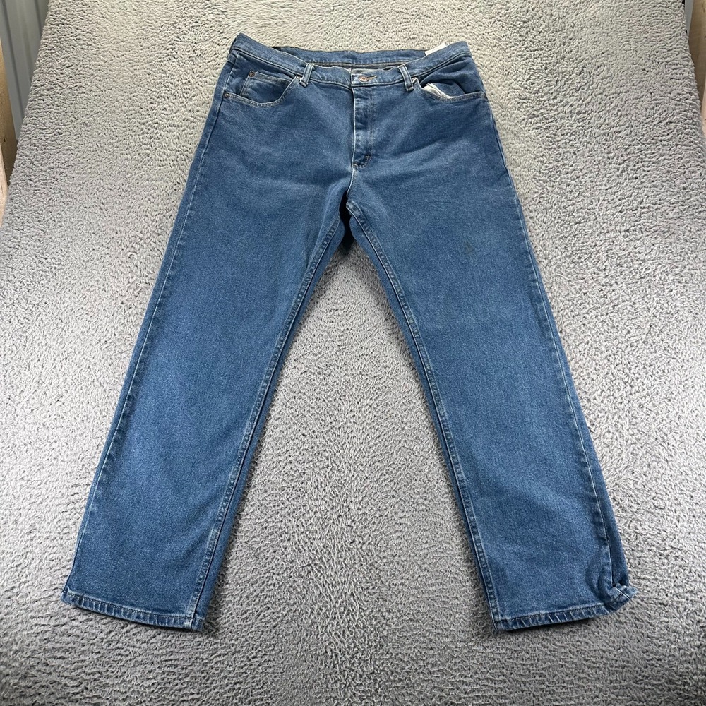 Wrangler Jeans Men's 36x30 Blue Cotton Denim Straight Leg Medium Wash Stretch